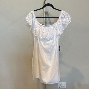NWT! Express White Eyelet Ruffle Off Shoulder Dress